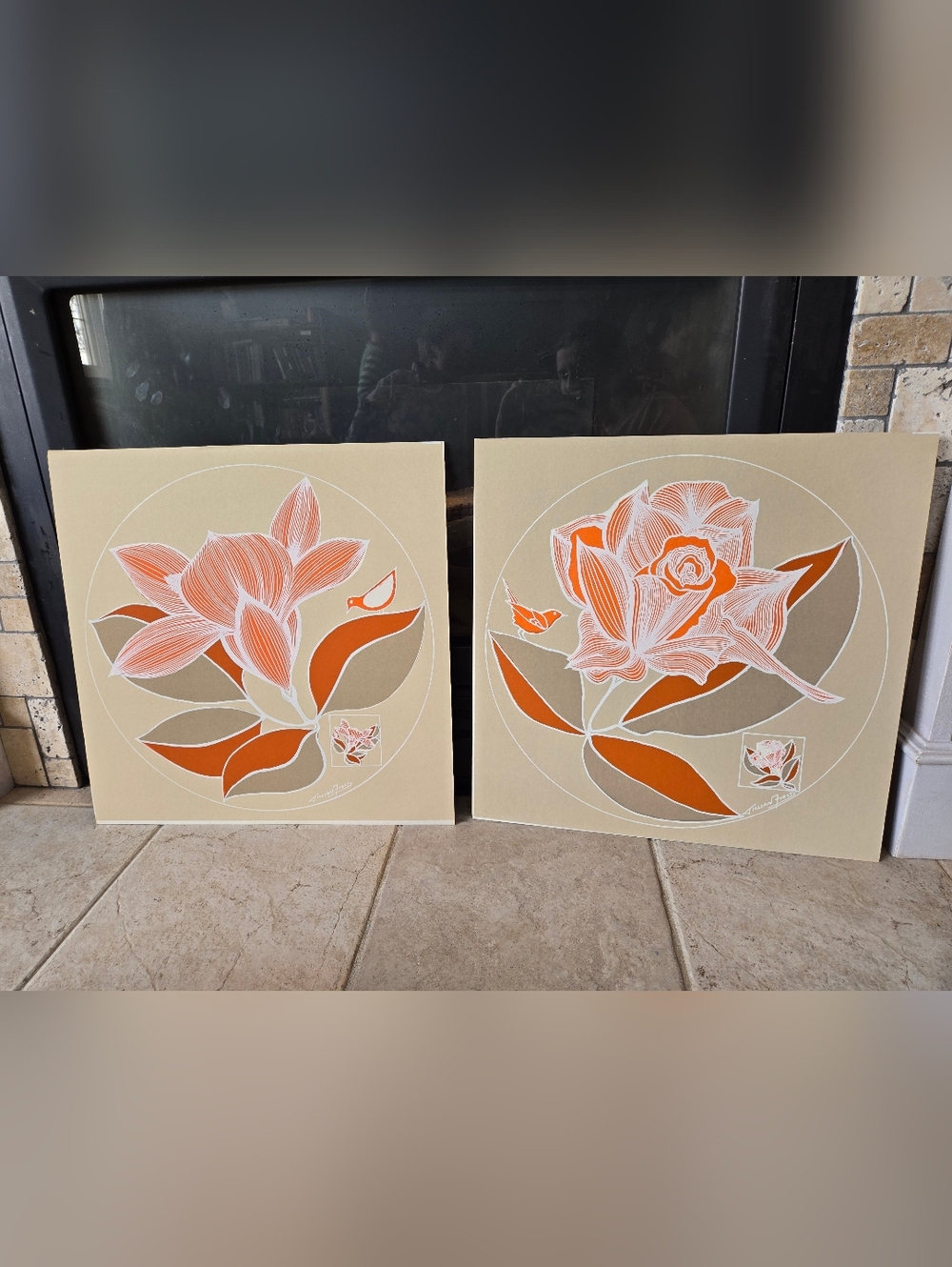 Jillian Field Serigraph Prints, Set of Two Flowers & Birds Large Fine Art Prints
